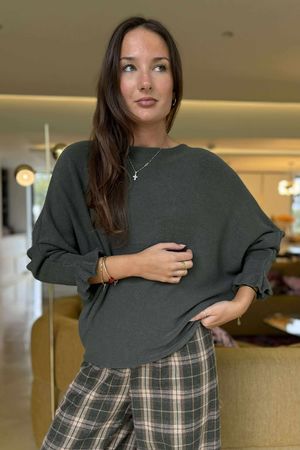 Conrad Batwing Ruffle Cuff Knit Khaki